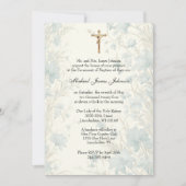 カソリックブルーフローラバプテスマ《キリスト教》洗礼式や命名式ベビー 招待状 (正面)