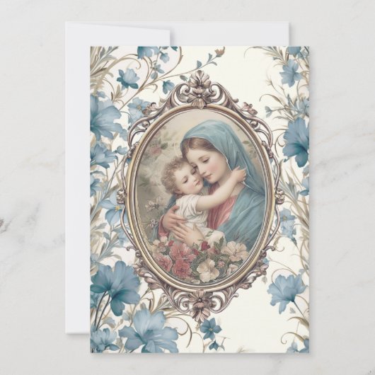 カソリックブルーフローラバプテスマ《キリスト教》洗礼式や命名式ベビー 招待状 (裏面)