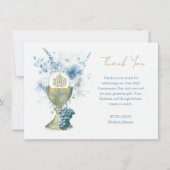 カソリックブルーフローラファーストコミュニオンサンキュー 招待状 (正面)