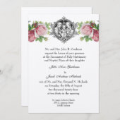 カソリックホーリーファミリーピンクローズフローラ結婚ズ 招待状 (正面/裏面)