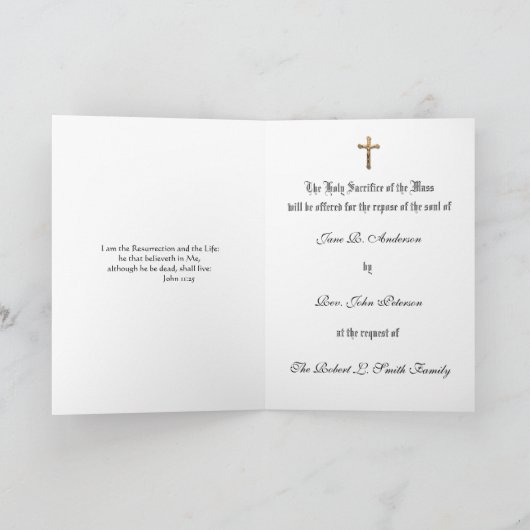 カソリックメリーイエス悔やみや弔慰ミサ・オファリング カード (内部)