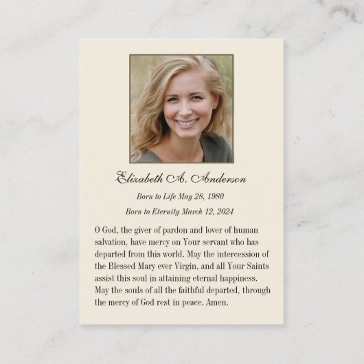 カソリックメリーイエズス葬儀記念祈りの言葉カード エンクロージャーカード (裏面)