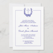 カソリックラシッククエレガントシーネイビーブルークロス鳩 招待状 (正面)