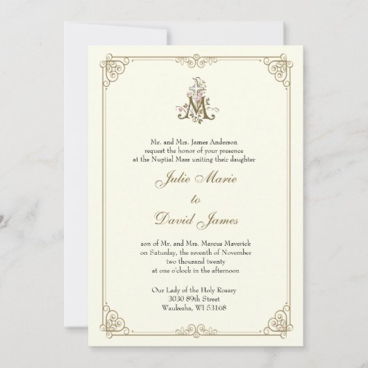 カソリックラシッククエレガント宗教の結婚インビタ 招待状 (正面)