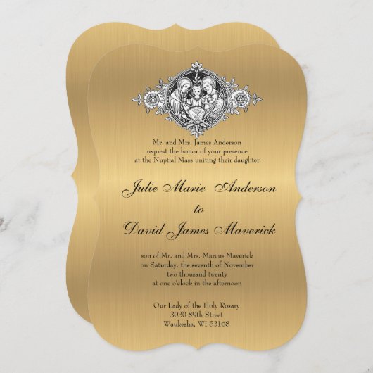 カソリックラシッククエレガント宗教結婚の 招待状 (正面/裏面)