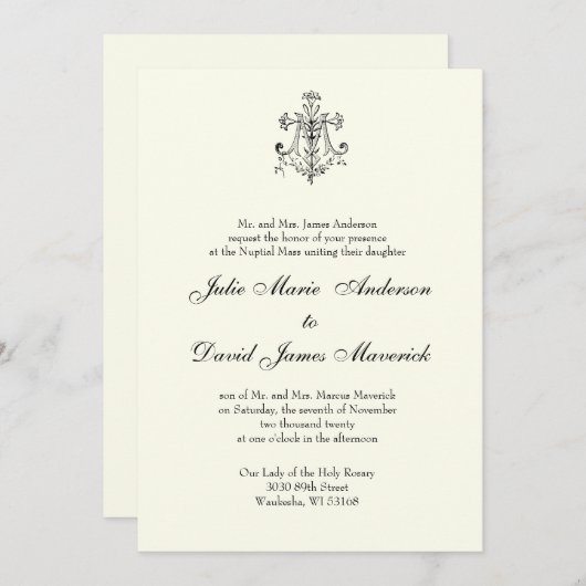 カソリックラシッククエレガント宗教結婚の 招待状 (正面/裏面)