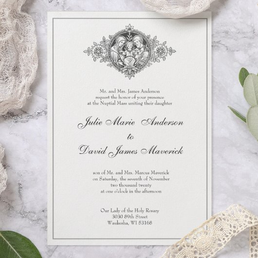 カソリックラシッククエレガント宗教結婚の 招待状