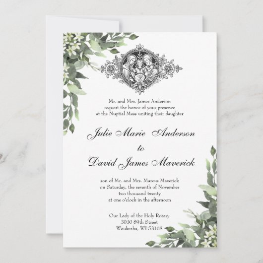 カソリックラシッククエレガント宗教結婚の 招待状 (正面)