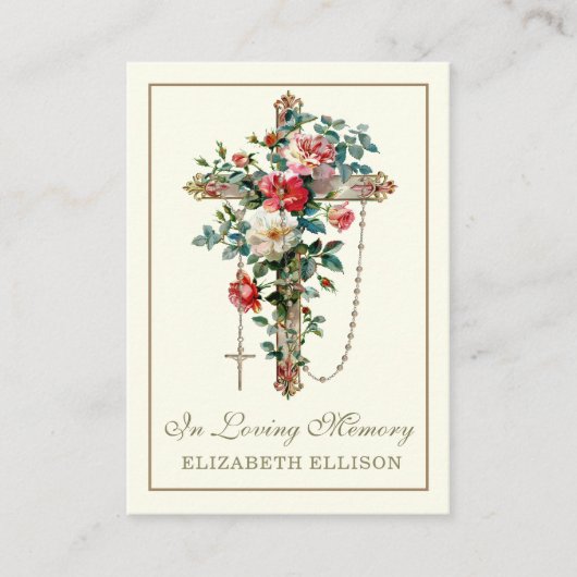 カソリックロザリークロスフローラ葬儀祈りの言葉カード プレイスカード (正面)