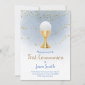 カソリック少年の最初の聖体水色 招待状 (正面)