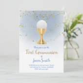 カソリック少年の最初の聖体水色 招待状 (スタンド正面)