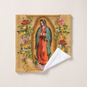 カソリック我々のグアダルーペの女性ヴァージンメアリーフローラ バスタオルセット (ウォッシュタオル)