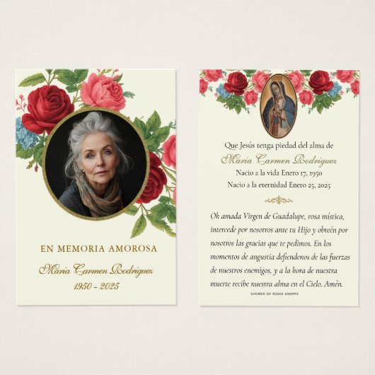 カソリック記念グアダルーペ葬儀祈りの言葉 (正面&裏面)