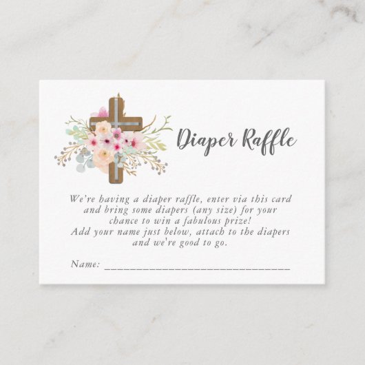 カソリック赤ちゃんシャワーおむつラッフル – フローラクロス エンクロージャーカード (正面)