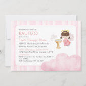 カソリック赤ちゃん女の子かわいい水の色エンジェルバプテスマ 招待状 (正面)