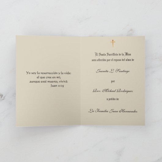 カソリッスペインのク悔やみや弔慰ミサ提供祈りの言葉 カード (内部)