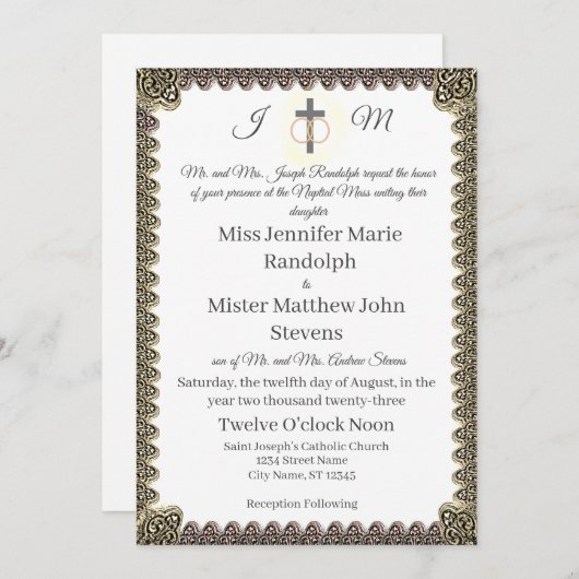 カソリッモノグラムのクヴィンテージウェディング招待状 招待状 (正面/裏面)