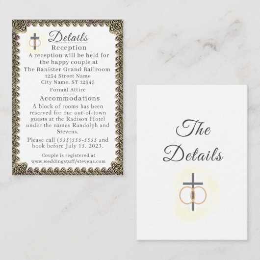 カソリッモノグラムのクヴィンテージ結婚式詳細カード エンクロージャーカード (正面/裏面)