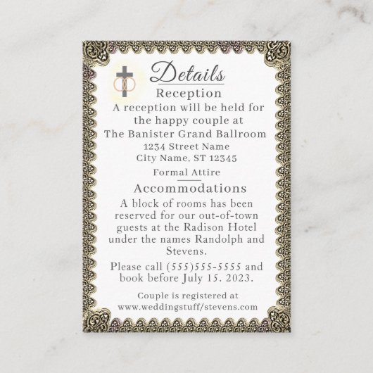 カソリッモノグラムのクヴィンテージ結婚式詳細カード エンクロージャーカード (正面)