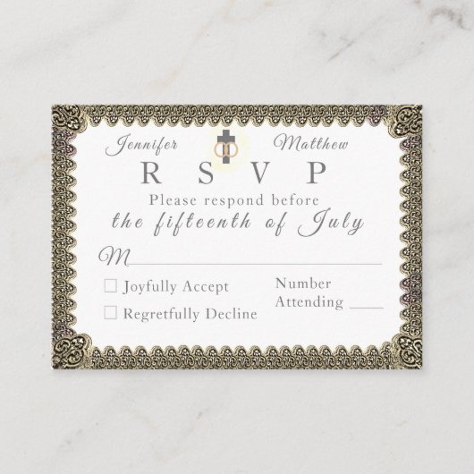 カソリッモノグラムのクヴィンテージ結婚式詳細カード エンクロージャーカード (正面)