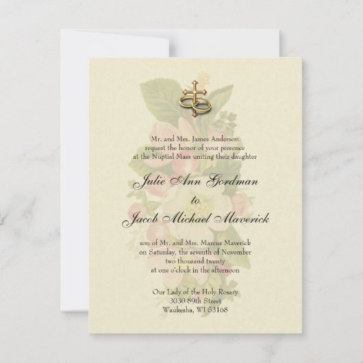 カソリッ伝統的クエレガントヴィンテージ結婚式 招待状 (裏面)