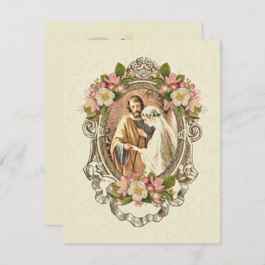 カソリッ伝統的クエレガントヴィンテージ結婚式 招待状 (正面/裏面)