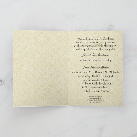 カソリッ伝統的クブライダル結婚式招待状 招待状 (内部)