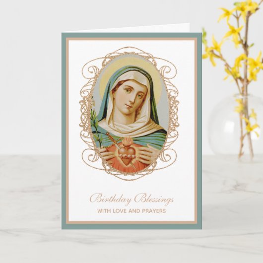 カソリッ伝統的クヴァージンメアリー誕生日祈りの言葉 カード (黄色い花)