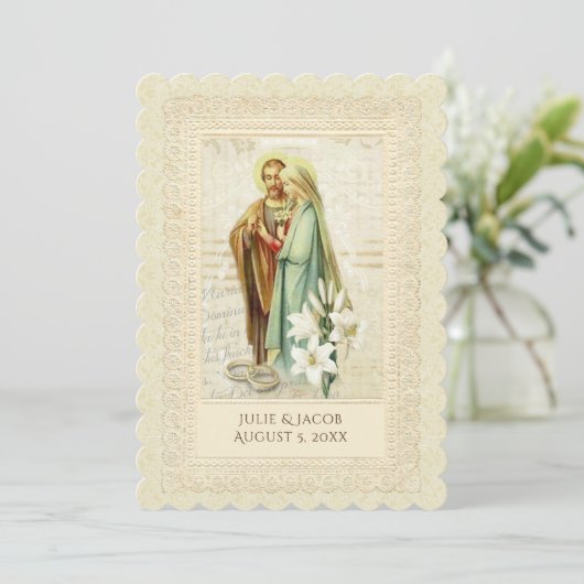 カソリッ伝統的クヴィンテージウェディング招待状 招待状 (スタンド正面)