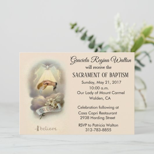 カソリッ伝統的ク乳児バプテスマ招待状 招待状 (スタンド正面)