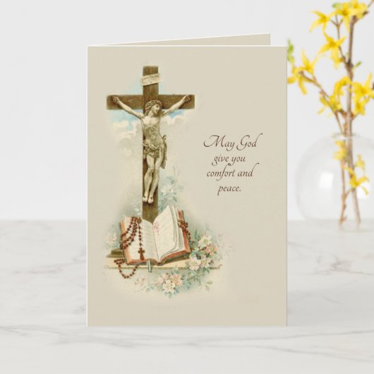 カソリッ伝統的ク悔やみや弔慰の弔問の十字架 カード (黄色い花)