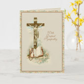 カソリッ伝統的ク悔やみや弔慰の弔問の十字架 カード (黄色い花)