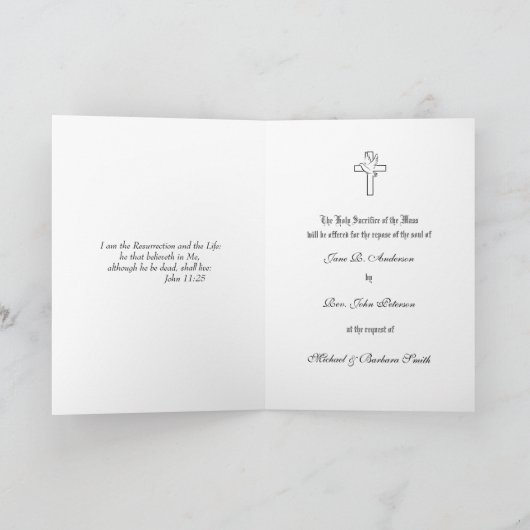 カソリッ伝統的ク悔やみや弔慰ミサがイエスを捧げる カード (内部)