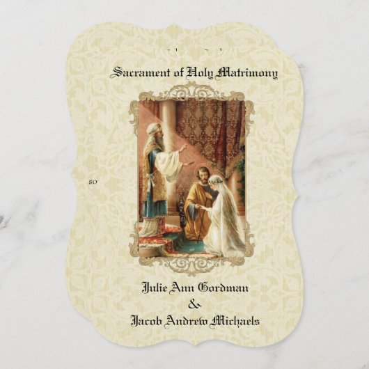 カソリッ伝統的ク結婚のベージュ色レース招待状 招待状 (正面/裏面)