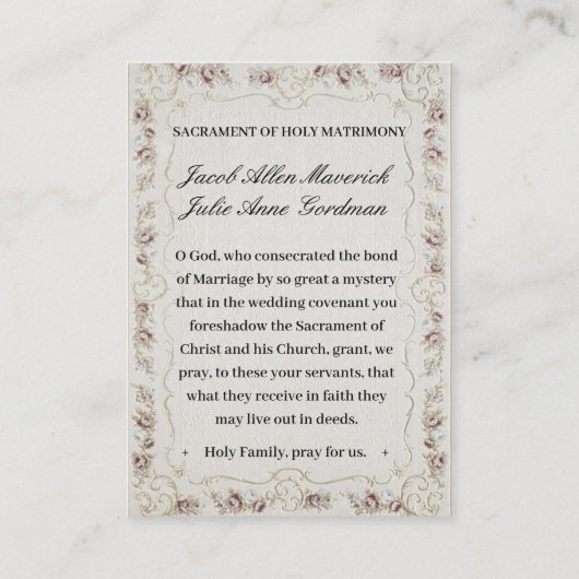 カソリッ伝統的ク結婚の祈りの言葉聖札 名刺 (裏面)