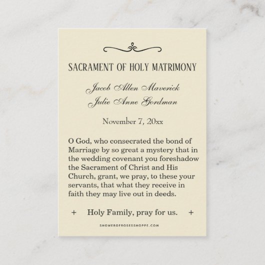 カソリッ伝統的ク結婚式の引き出物神聖カード エンクロージャーカード (裏面)