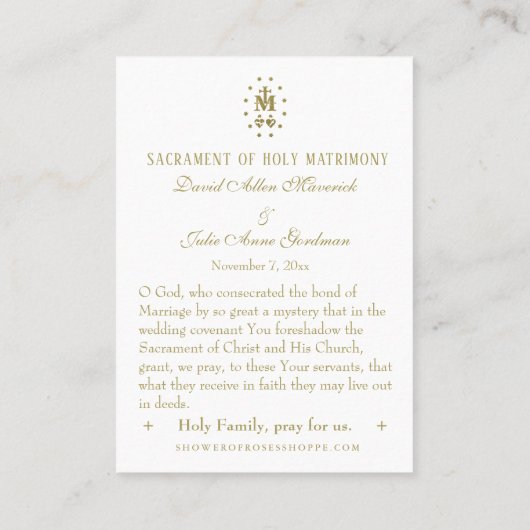 カソリッ伝統的ク結婚式の引き出物神聖カード 名刺 (裏面)