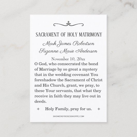 カソリッ伝統的ク結婚式の引き出物神聖カード 名刺 (裏面)