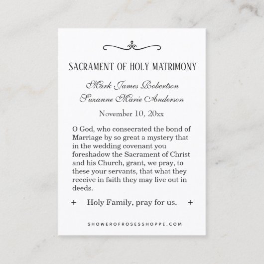 カソリッ伝統的ク結婚式の引き出物神聖カード 名刺 (裏面)