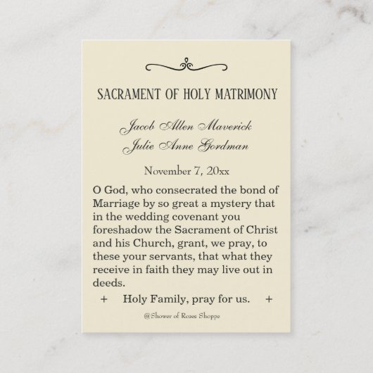 カソリッ伝統的ク結婚式の引き出物神聖カード 名刺 (裏面)