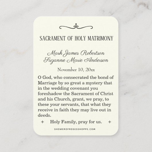 カソリッ伝統的ク結婚式の引き出物神聖カード 名刺 (裏面)