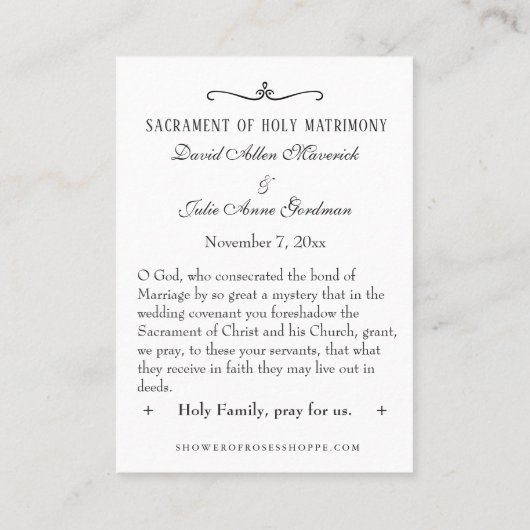 カソリッ伝統的ク結婚式の引き出物神聖カード 名刺 (裏面)