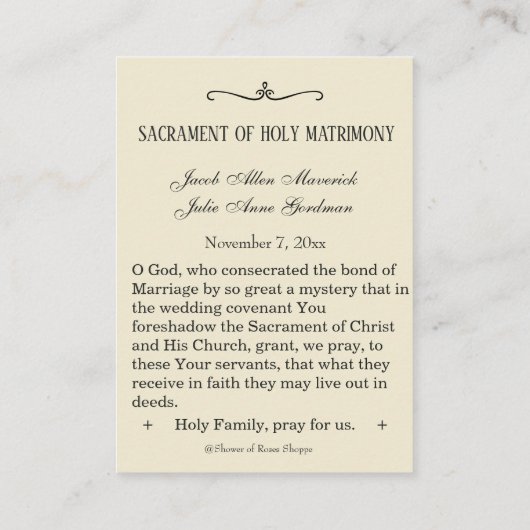 カソリッ伝統的ク結婚式の引き出物神聖カード 名刺 (裏面)