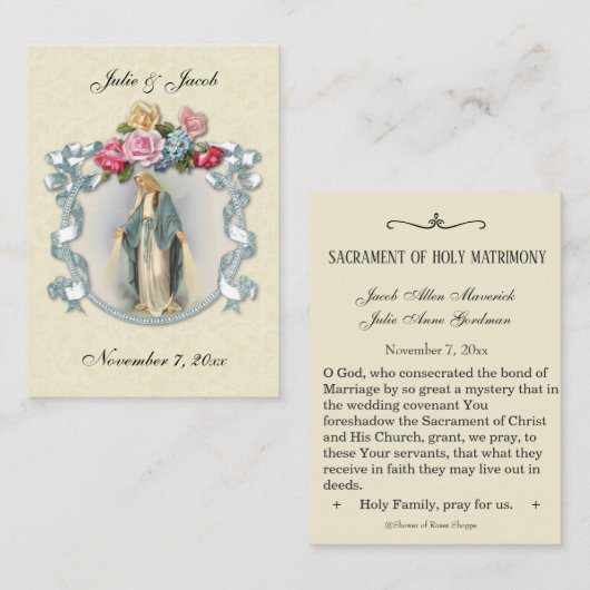 カソリッ伝統的ク結婚式の引き出物神聖カード 名刺 (正面/裏面)