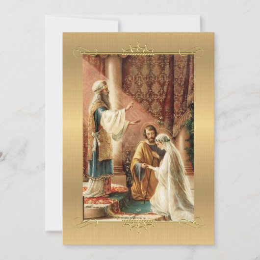 カソリッ伝統的ク金ゴールド結婚式招待状 招待状 (正面)