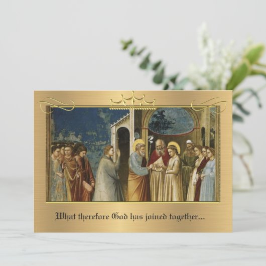 カソリッ伝統的ク金ゴールド結婚式招待状 招待状 (スタンド正面)