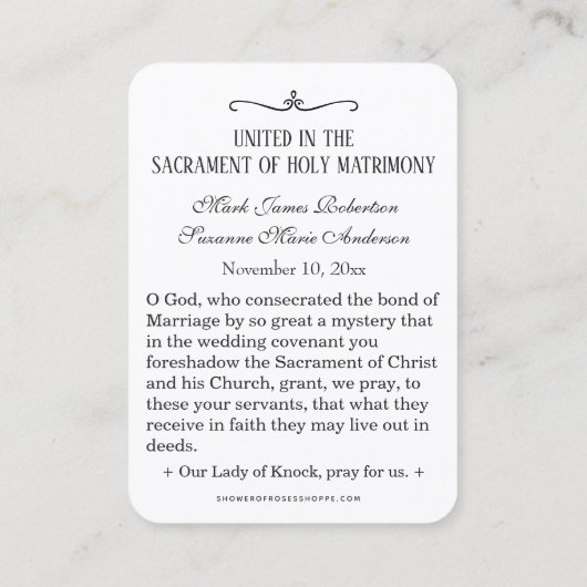 カソリッ結婚クのヴァージンマリア宗教聖札 名刺 (裏面)