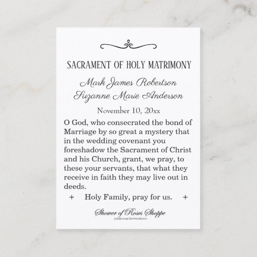 カソリッ結婚クの婚約好意の聖札 名刺 (裏面)