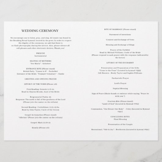 カソリッ結婚クの式プログラム全質量 (裏面)