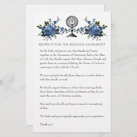 カソリッ結婚クの慎ましい教会の服装ブルーバラ 便箋 (正面/裏面)